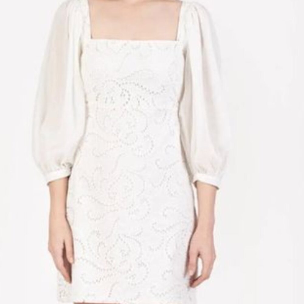 Azulu Bolivar Puff-Sleeve Eyelet Mini Dress